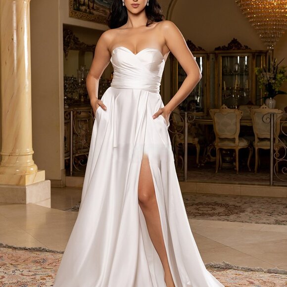 Strapless off white wedding dress simple bridal gown